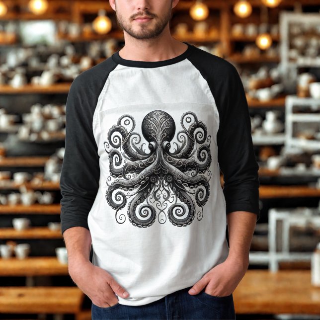 T-shirt Kraken Steampunk Octopus Ornate Black (Créateur téléchargé)