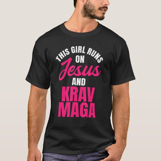 T-shirt Krav Maga Girl Run On Jesus Mixed martial art Self (Devant)