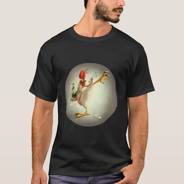 T-shirt Kung Fu Rooster Combattre le poulet drôle Boire Ch (Devant)