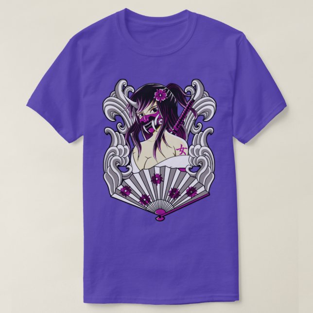 T-shirt kunoichi japonais avec masque oni (Design devant)