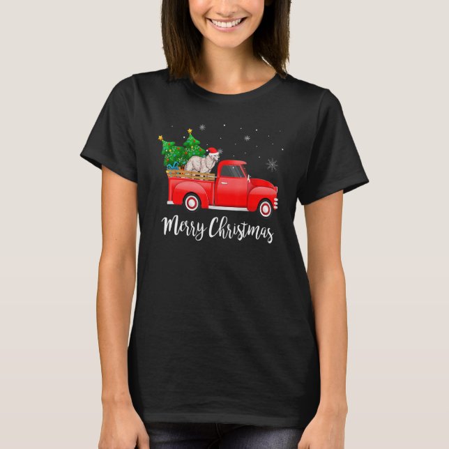 T-shirt Kuvasz Dog Riding Red Truck Christmas Tree Xmas Do (Devant)