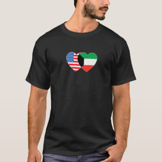 T-shirt Kuwait & US Flag Twin Heart for Kuwaitian American