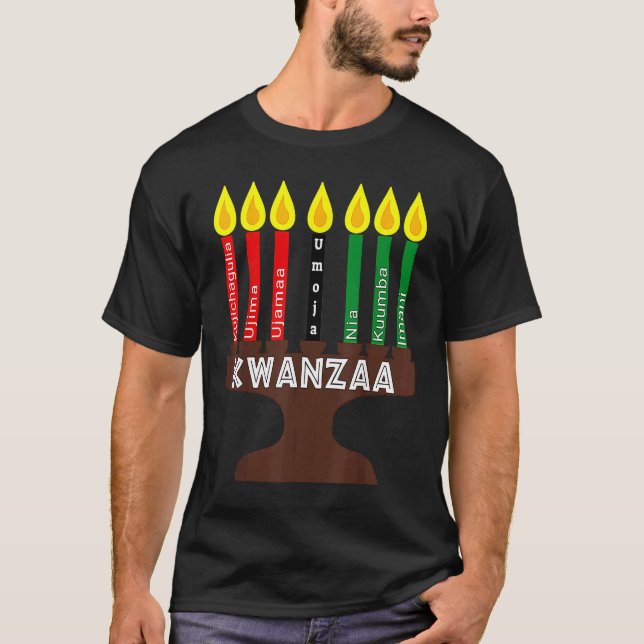 T-shirt Kwanzaa Kinara Mishuma Avec 7 Principes (Devant)