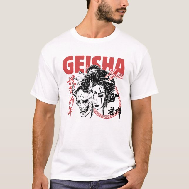T-shirt Kyoto Geisha x Oni Mask - Japanese Fusion Streetwe (Devant)