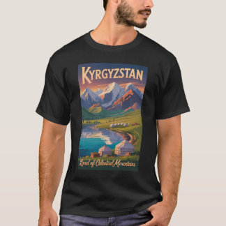 T-shirt Kyrgyzstan Mountains Illustration Travel Art Vinta