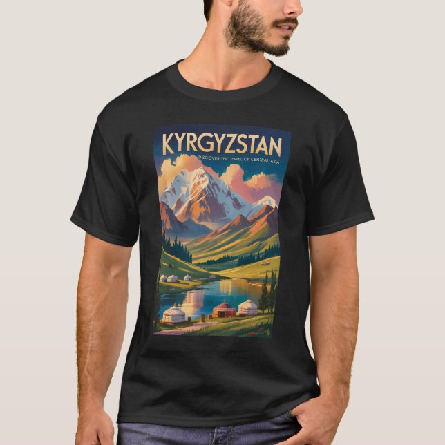 T-shirt Kyrgyzstan Yurt Illustration Travel Art Vintage (Devant)