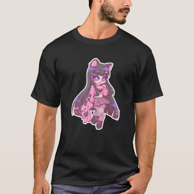 T-shirt Kyuuchandesu Neko Emo Girl Cat Alt Girl Esthétique (Devant)