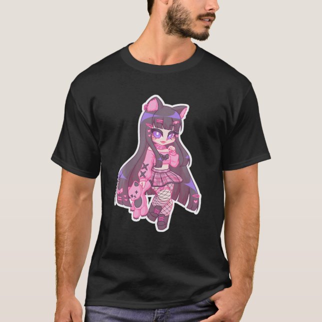 T-shirt Kyuuchandesu Neko Emo Girl Cat Alt Girl Esthétique (Devant)