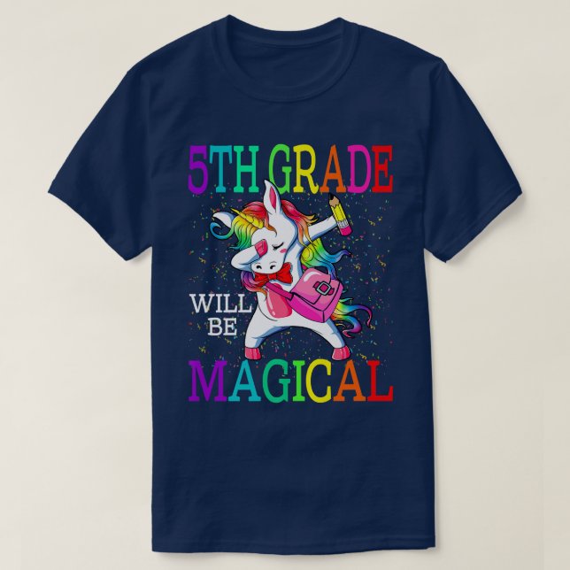 T-shirt La 5e année sera magique Unicorn retour à l'école  (Design devant)