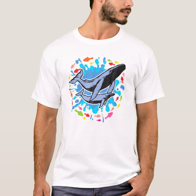 T-shirt La Baleine Mère Protège Son Bébé Accompagné De Pet (Devant)