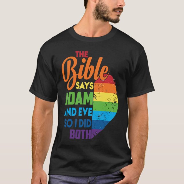 T-shirt La Bible dit Adam et Eve alors j'ai fait les deux (Devant)