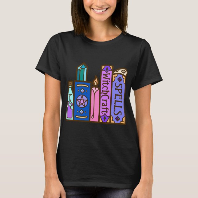 T-shirt La bibliothèque de livres sorcière de Kawaii (Devant)