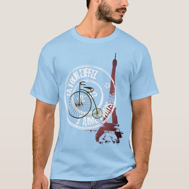 T-shirt La bicyclette de Tour Eiffel et de cru (Devant)