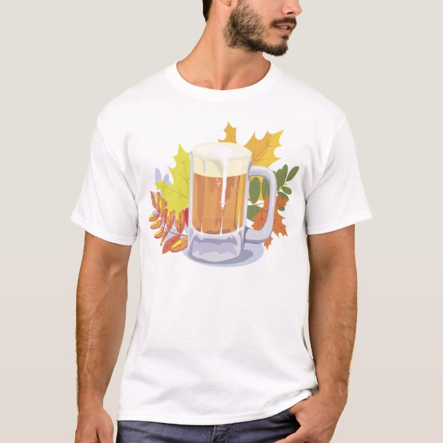 T-shirt La bière et l'automne Feuilles Oktoberfest (Devant)