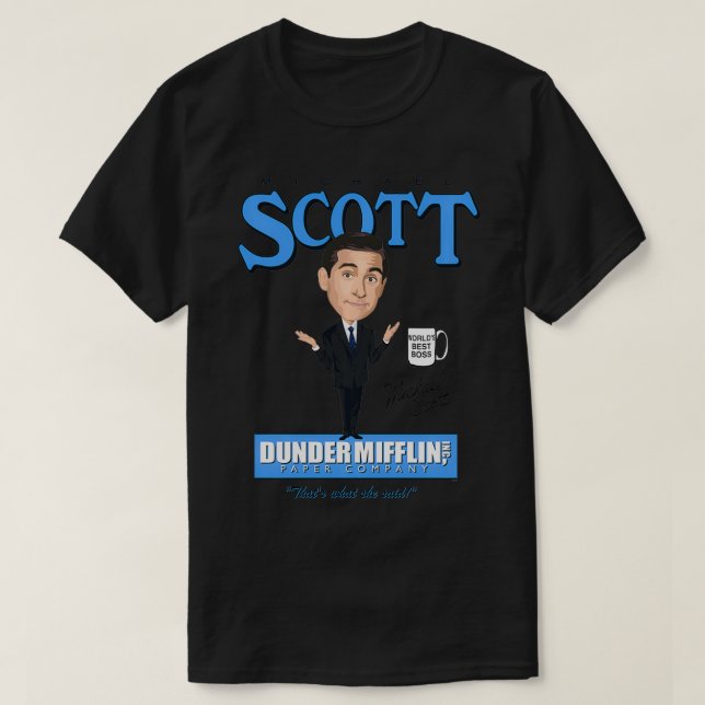T-shirt La caricature du bureau Michael Scott (Design devant)