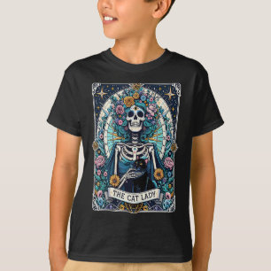 T-shirt La carte Cat Lady Tarot Skeleton Chat Maman Amoure