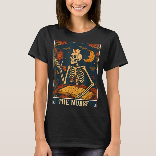 T-shirt La carte de tarot de l'infirmière squelette rn squ (Devant)