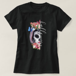 T-shirt La Catrina Jour de l'Halloween du crâne floral mor