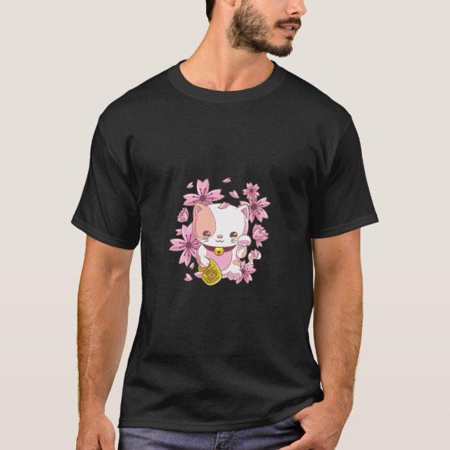 T-shirt La chance du Japon Maneki Neko Chat Sakura Cherry  (Devant)