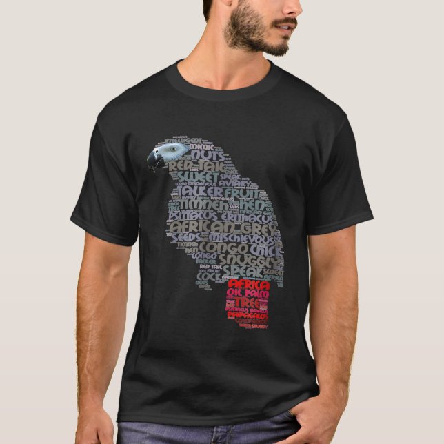 T-shirt La chemise de perroquet gris africain montre le mo (Devant)