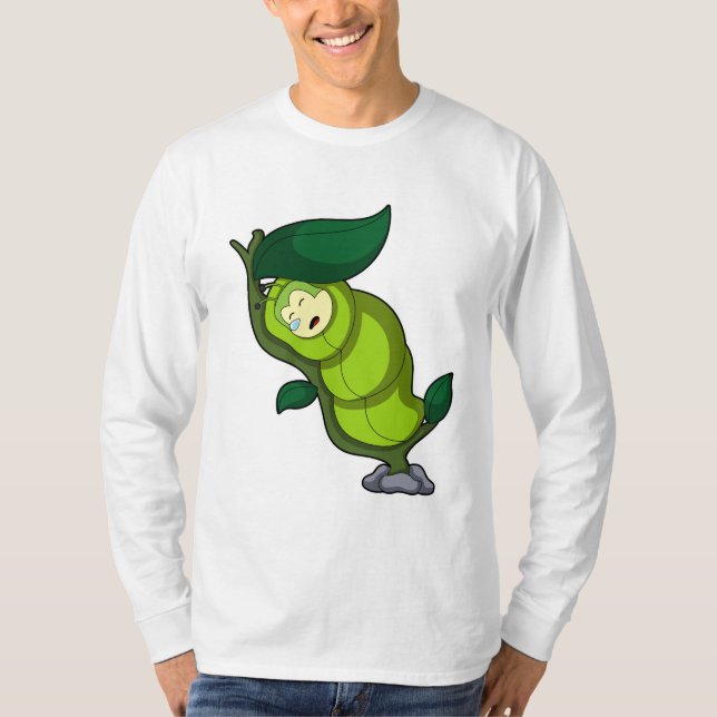 T-shirt La chenille au coucher avec la feuille (Devant)