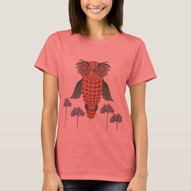 T-shirt La chouette de sagesse et de fleurs (Devant)