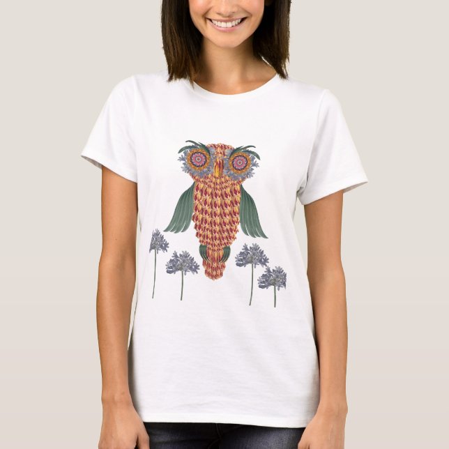 T-shirt La chouette de sagesse et de fleurs (Devant)