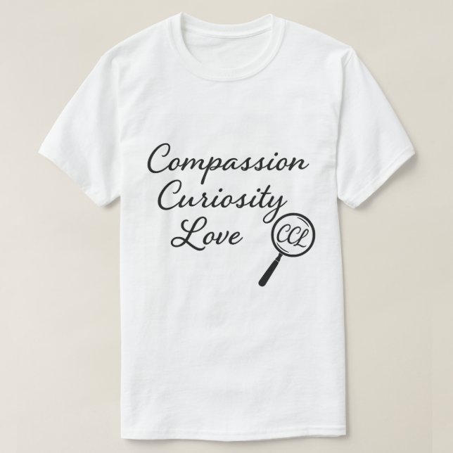 T-shirt La compassion. Curiosité. Amour. - Chemise signatu (Design devant)