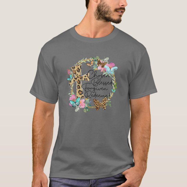 T-shirt La Croix Chrétienne Léopard Choisie Béni Soit Pard (Devant)