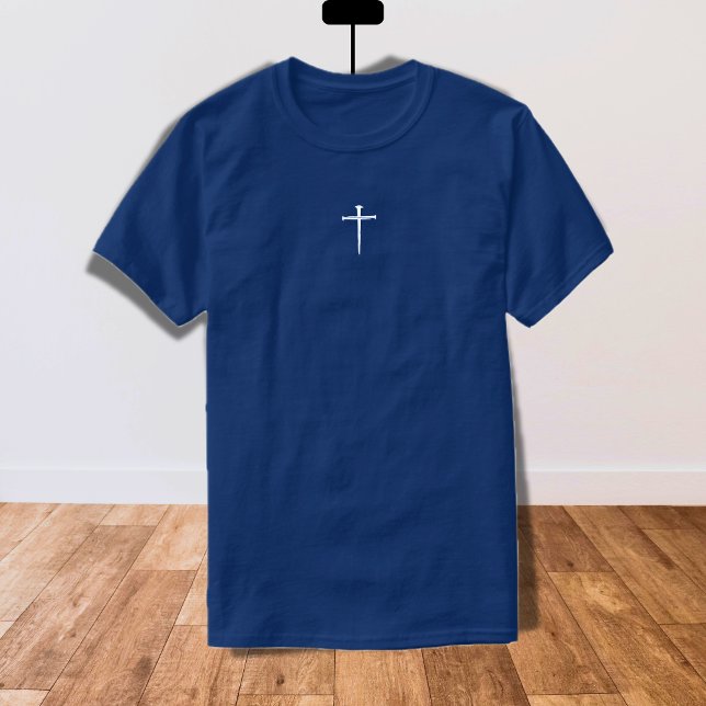 T-shirt La Croix Chrétienne Trois Clous Blancs (The Three Nails White Cross Christian Navy Blue T-Shirt)