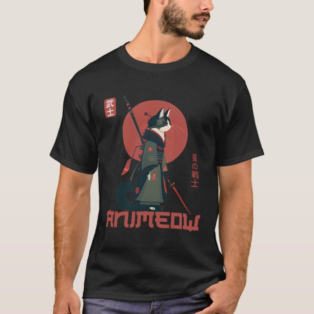 T-shirt La culture japonaise inspiré féline Cat Samurai wa (Devant)