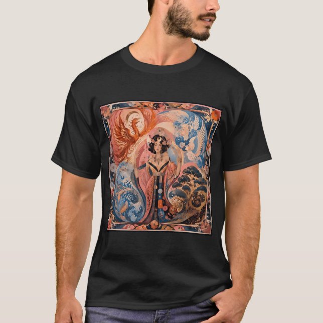 T-shirt La Déesse des Quatre Éléments - Phénix, Poisson,  (Devant)