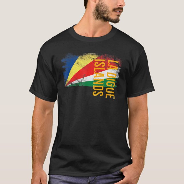 T-shirt La Digue Îles Seychelles Drapeau Hommes Femmes Enf (Devant)