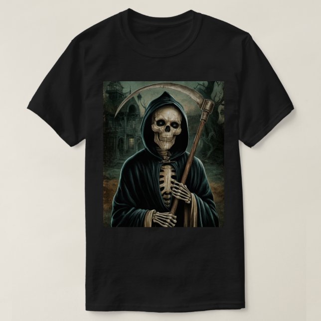 T-shirt La Faucheuse éffrayante de la mort avec Scythe (Design devant)
