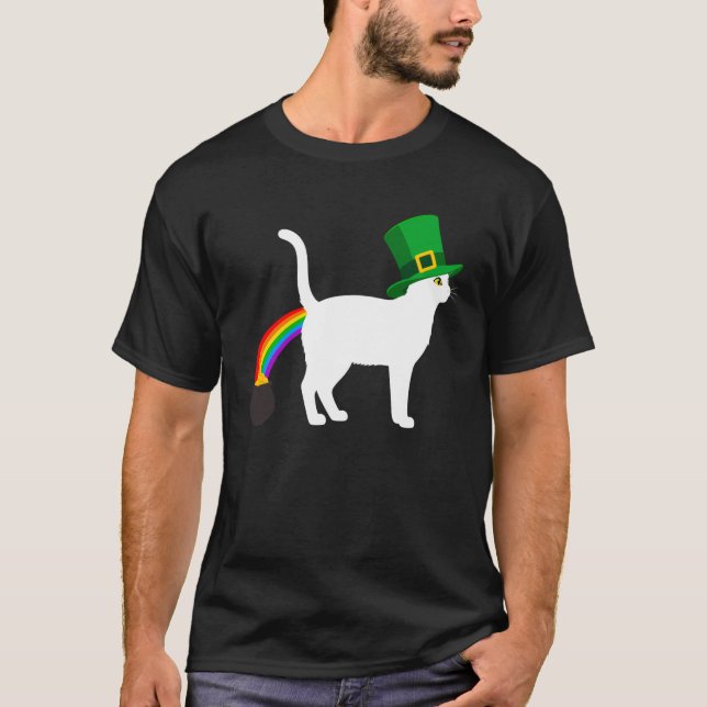 T-shirt La Fête de la Saint-Patrick Chat Leprechaun Arc-en (Devant)