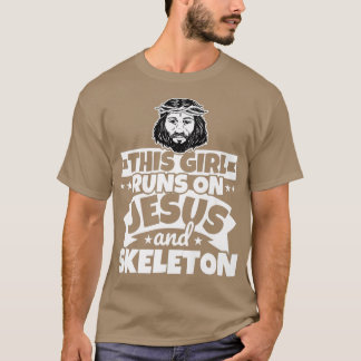 T-shirt La fille court sur Jésus et le squelette