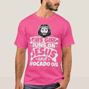 T-shirt La fille court sur l'huile de Jésus et d'Avocado
