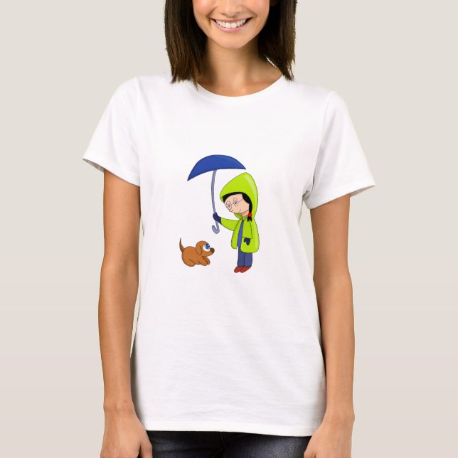 T-shirt La fille et le chien un jour pluvieux (Devant)