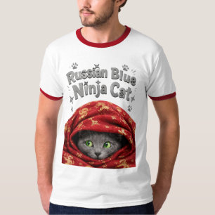 T-shirt La Furtive et la Raide : Chat Ninja Bleu Russe