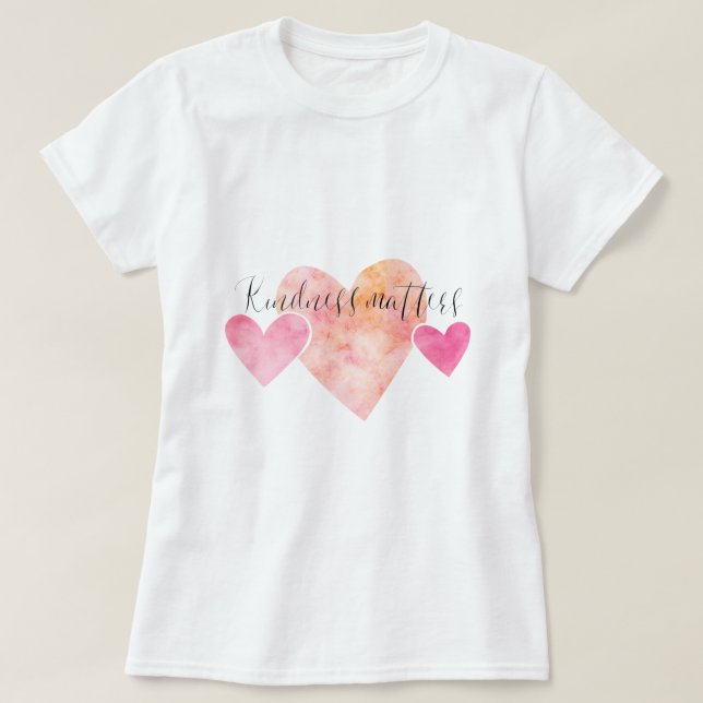 T-shirt La gentillesse importe les coeurs roses (Design devant)