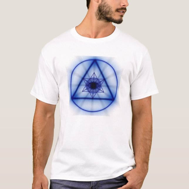 T-shirt La géométrie sacrée - Metatron rougeoyant (bleu) (Devant)