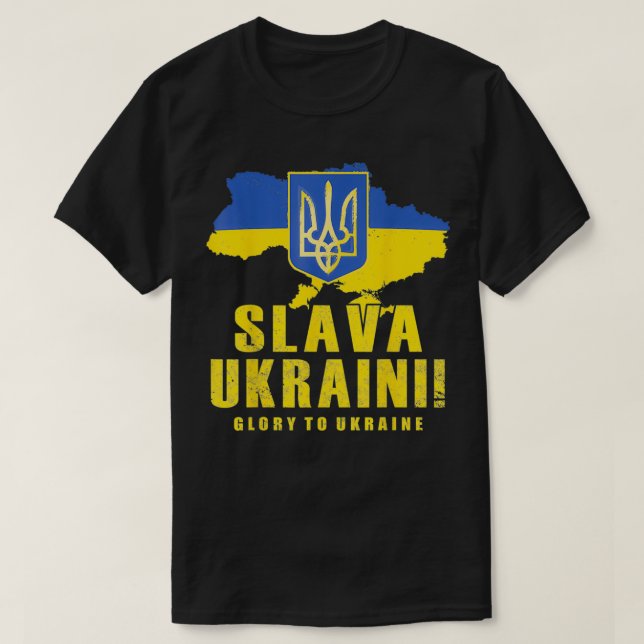 T-shirt La Gloire Ukraini De Slava Pro À L'Emblème Ukraine (Design devant)