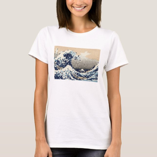 T-shirt La Grande vague au large de Kanagawa 8 bits Pixel  (Devant)