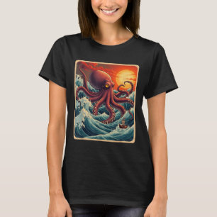 T-shirt La Grande Vague Au Large De Kanagawa Octopus Retro
