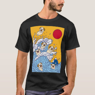 T-shirt La Grande Vague De Pugs - Grande Vague d'Hokusai