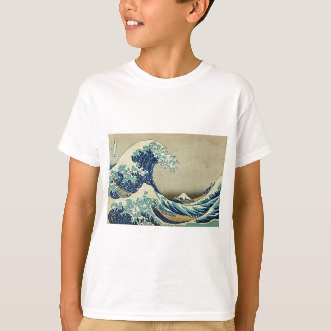 T-shirt La grande vague outre de Kanagawa par Katsushika (Devant)
