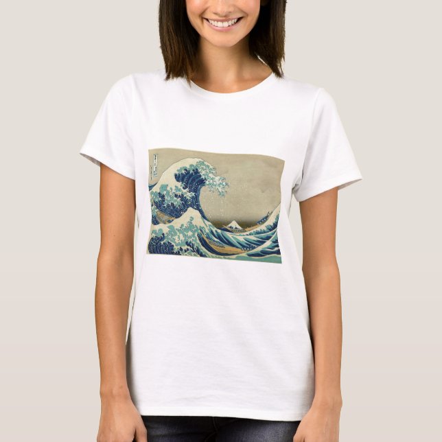 T-shirt La grande vague outre de Kanagawa par Katsushika (Devant)