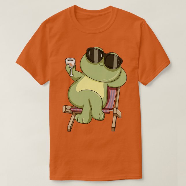 T-shirt La grenouille cool boit un vin de verre (Design devant)