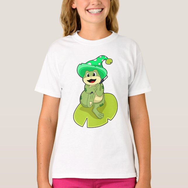 T-shirt La grenouille en magie avec baguette magique (Devant)