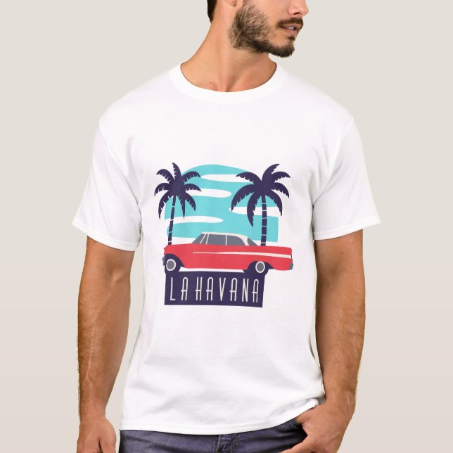 T-shirt la havana, cuba chevrolet palme et salsa,  (Devant)